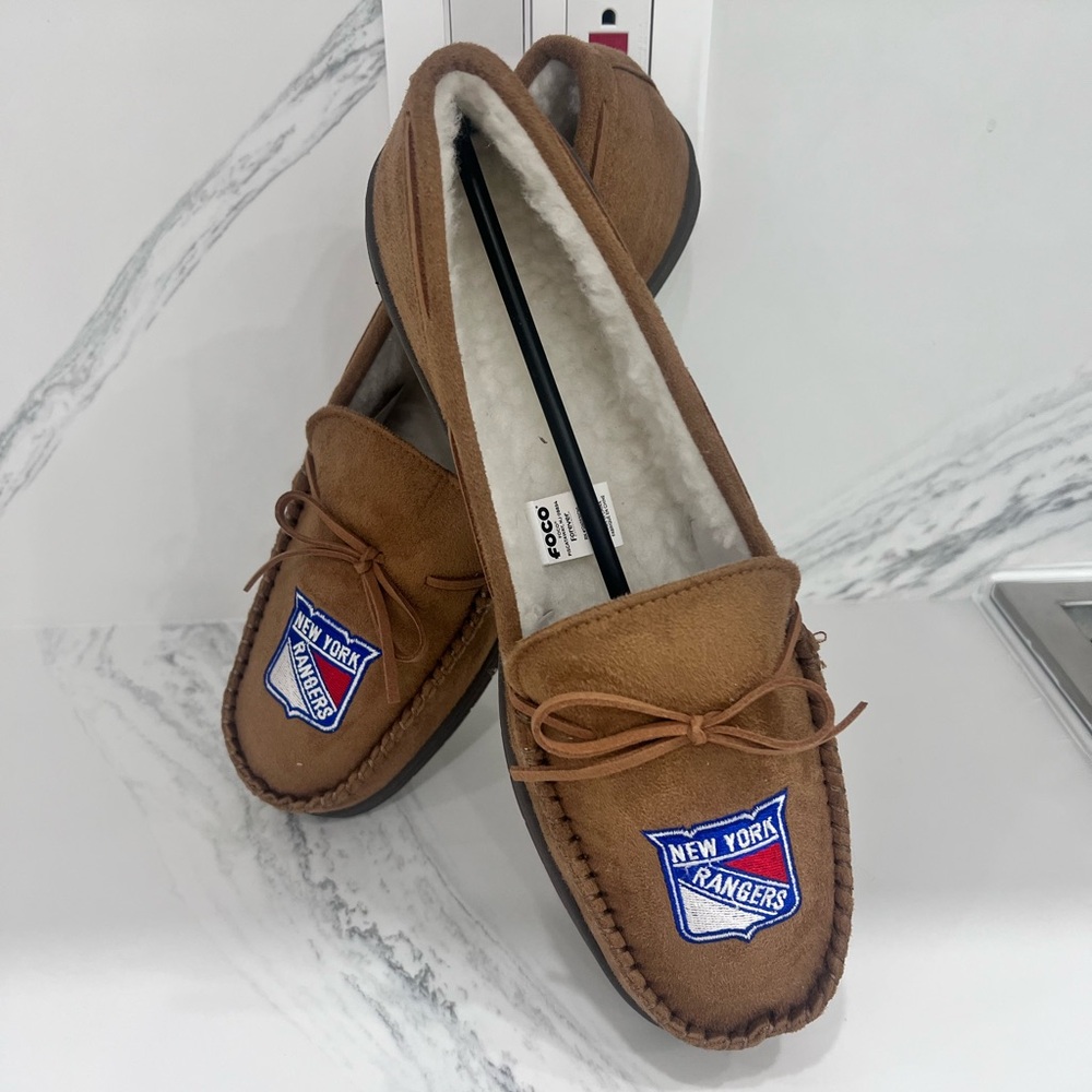 BNIB Foco Men New York Rangers Moccasin Slipper Cozy Shoes Brown